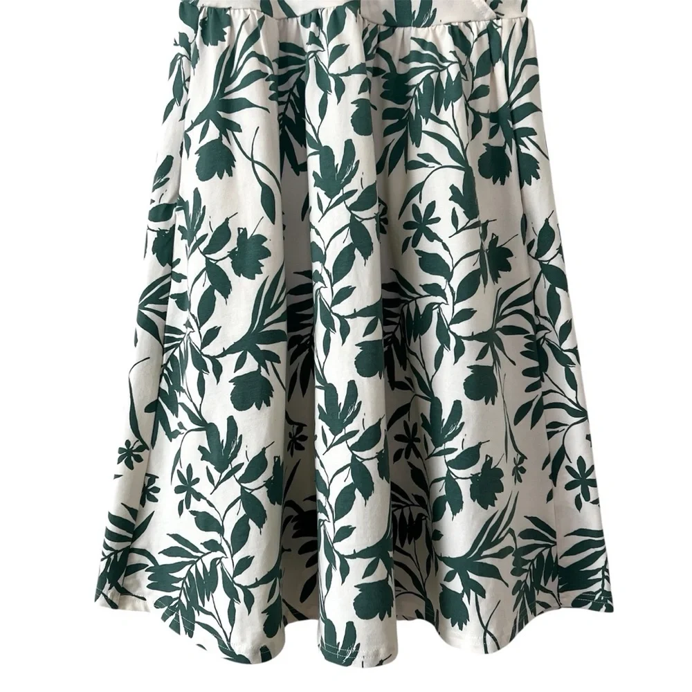 Pact NWOT Organic Cotton Fit & Flare Crossover Tropical Palm Summer Dress Small - Picture 7 of 16